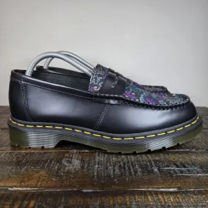 NEW Dr Martens Penton Womens Size 10 Leather Floral Platform Penny Loafers Black