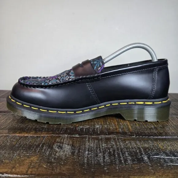 NEW Dr Martens Penton Womens Size 10 Leather Floral Platform Penny Loafers Black