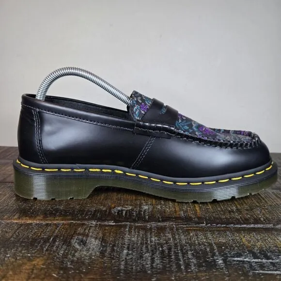 NEW Dr Martens Penton Womens Size 10 Leather Floral Platform Penny Loafers Black
