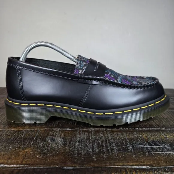 NEW Dr Martens Penton Womens Size 10 Leather Floral Platform Penny Loafers Black