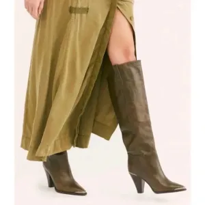New Free People Stevie Boot Leather Shoes Tall Heeled Western Green Point Steel