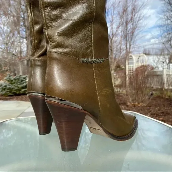 New Free People Stevie Boot Leather Shoes Tall Heeled Western Green Point Steel