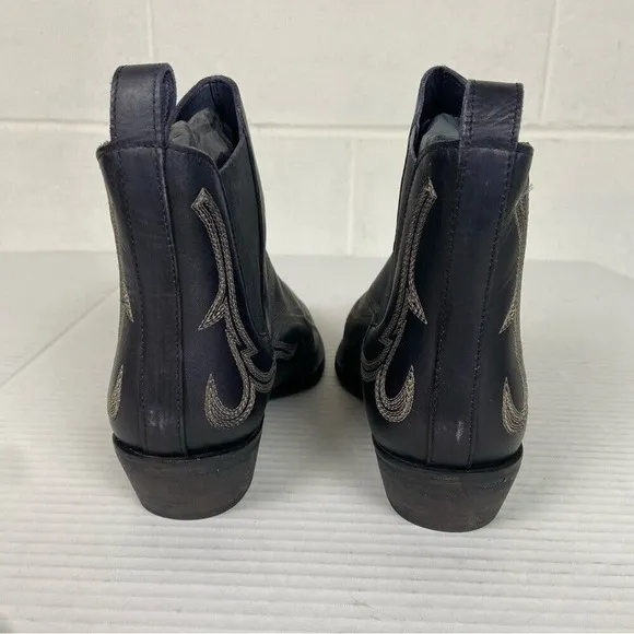 NEW Free People Women's Wayward Western Leather Ankle Booties EU37.5/US7.5 Black
