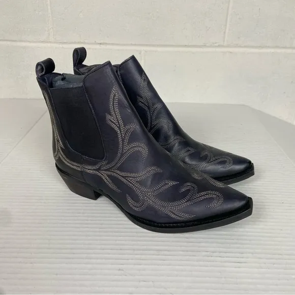 NEW Free People Women's Wayward Western Leather Ankle Booties EU37.5/US7.5 Black