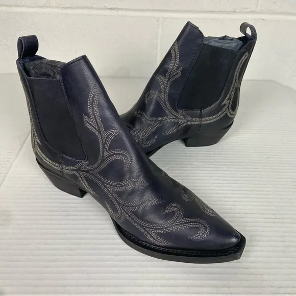 NEW Free People Women's Wayward Western Leather Ankle Booties EU37.5/US7.5 Black