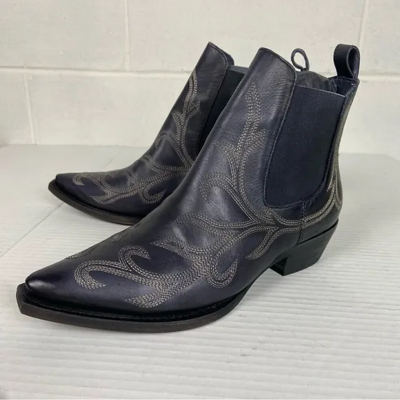 NEW Free People Women's Wayward Western Leather Ankle Booties EU37.5/US7.5 Black