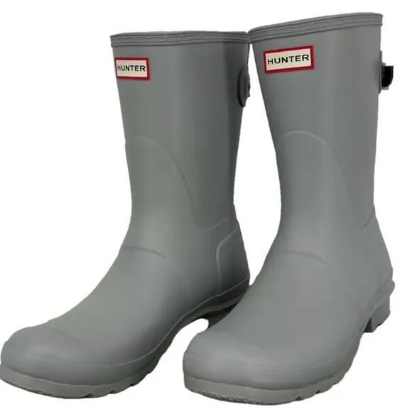 NEW HUNTER Women Original Back Adjustable Short Rain Boots Ice Grey Size 8