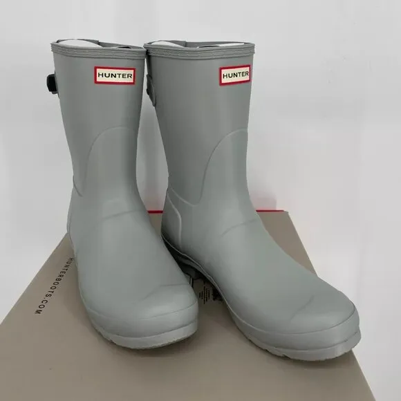 NEW HUNTER Women Original Back Adjustable Short Rain Boots Ice Grey Size 8