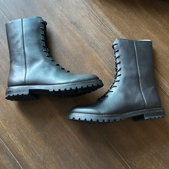 New in box Sz 8.5 J. Crew Gwen lug-sole leather lace-up tall shaft combat boots