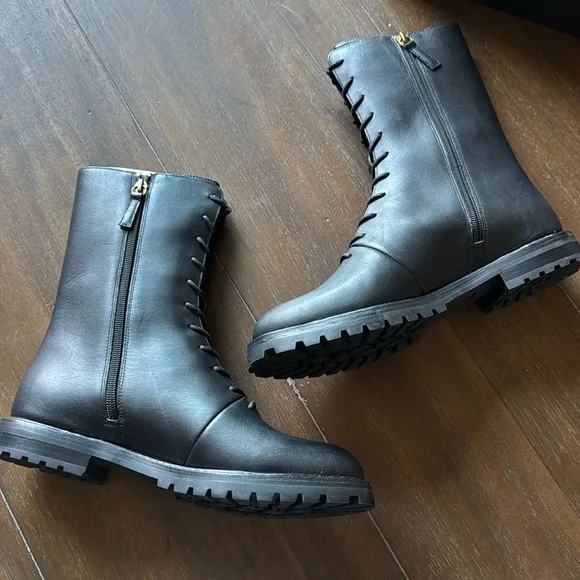 New in box Sz 8.5 J. Crew Gwen lug-sole leather lace-up tall shaft combat boots
