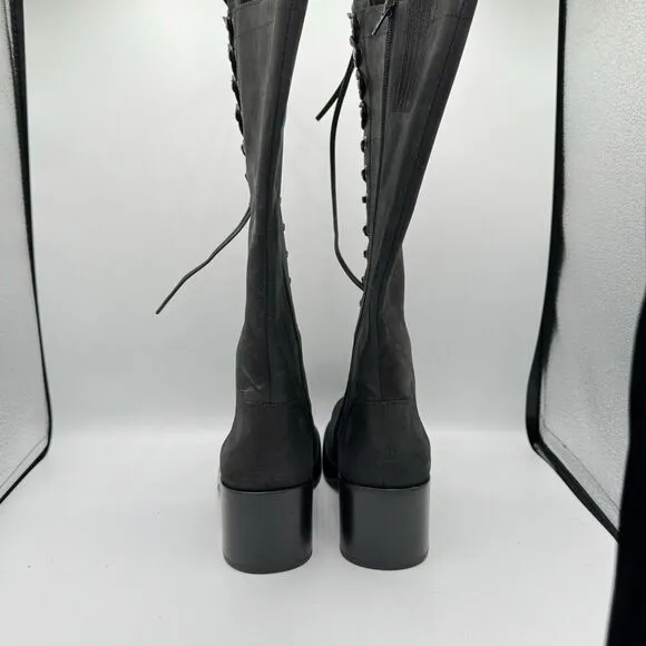 New! Jeffrey Campbell Tyro Lace-Up Boot Black Crazy Horse Size 7 Women's
