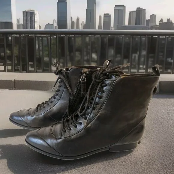 New! Kelsi Dagger Women' Brooklyn Lace Up Ankle Boots Booties Shoes Size 8 Black