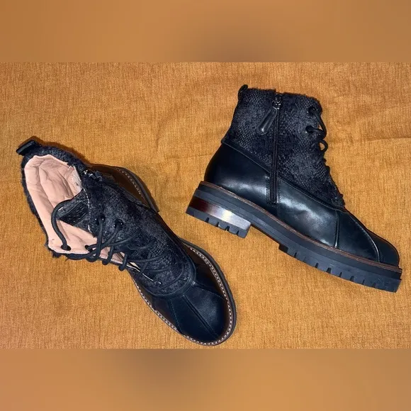 NEW LOUISE ET CIE LO SARNI3 BLACK LEATHER DUCK BOOTS SIZE 9.5