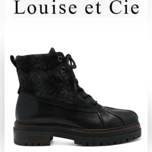 NEW LOUISE ET CIE LO SARNI3 BLACK LEATHER DUCK BOOTS SIZE 9.5