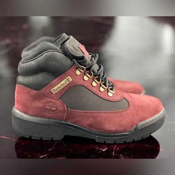 🔥NEW MEN'S TIMBERLAND WP F/L FIELD BOOTS BURGUNDY NUBUCK Size 7🔥