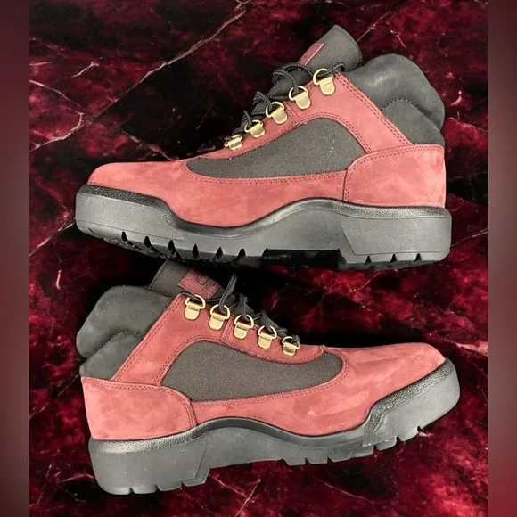 🔥NEW MEN'S TIMBERLAND WP F/L FIELD BOOTS BURGUNDY NUBUCK Size 7🔥