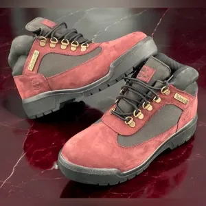 🔥NEW MEN'S TIMBERLAND WP F/L FIELD BOOTS BURGUNDY NUBUCK Size 7🔥