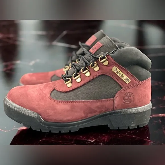 🔥NEW MEN'S TIMBERLAND WP F/L FIELD BOOTS BURGUNDY NUBUCK Size 7🔥