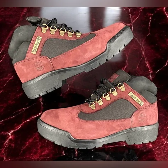🔥NEW MEN'S TIMBERLAND WP F/L FIELD BOOTS BURGUNDY NUBUCK Size 7🔥