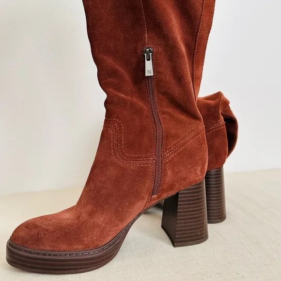 New Naturalizer Ona Suede Leather Wide Calf Brown Block Heel Knee-High Boots