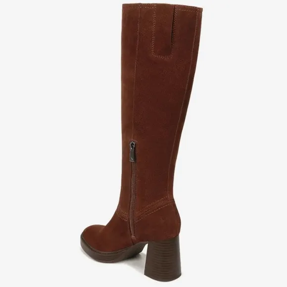 New Naturalizer Ona Suede Leather Wide Calf Brown Block Heel Knee-High Boots