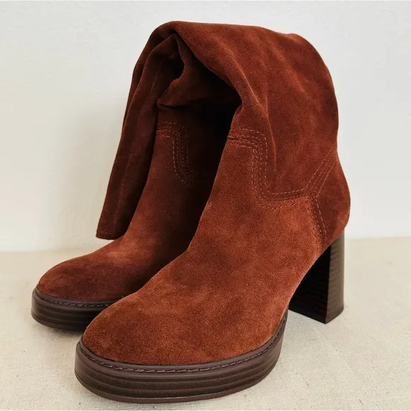 New Naturalizer Ona Suede Leather Wide Calf Brown Block Heel Knee-High Boots