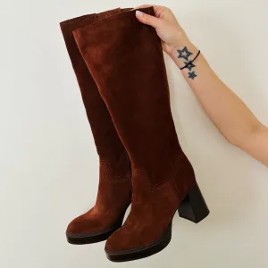 New Naturalizer Ona Suede Leather Wide Calf Brown Block Heel Knee-High Boots