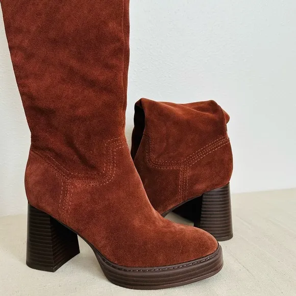 New Naturalizer Ona Suede Leather Wide Calf Brown Block Heel Knee-High Boots