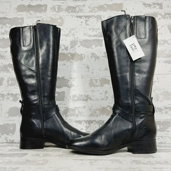 NEW Naturalizer Women's Rena Black Leather Wide Calf Knee High Boots i208