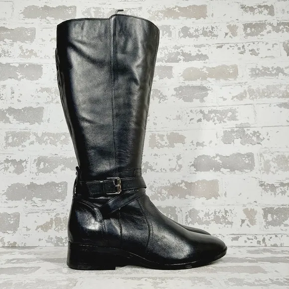 NEW Naturalizer Women's Rena Black Leather Wide Calf Knee High Boots i208