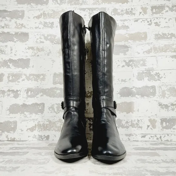 NEW Naturalizer Women's Rena Black Leather Wide Calf Knee High Boots i208