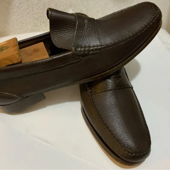 New Sandrino by Sandro Moscoloni Slip On Loafers Shoes 12 Dark Brown Pebble Calf