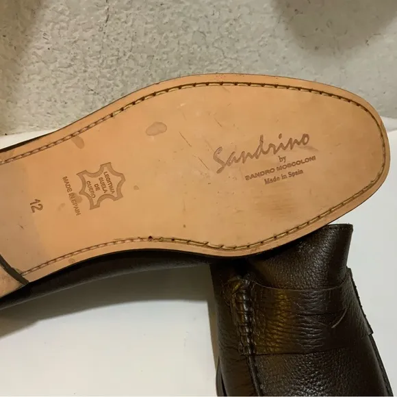 New Sandrino by Sandro Moscoloni Slip On Loafers Shoes 12 Dark Brown Pebble Calf