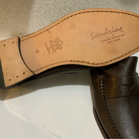 New Sandrino by Sandro Moscoloni Slip On Loafers Shoes 12 Dark Brown Pebble Calf