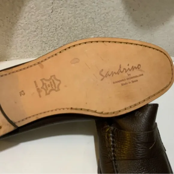 New Sandrino by Sandro Moscoloni Slip On Loafers Shoes 12 Dark Brown Pebble Calf