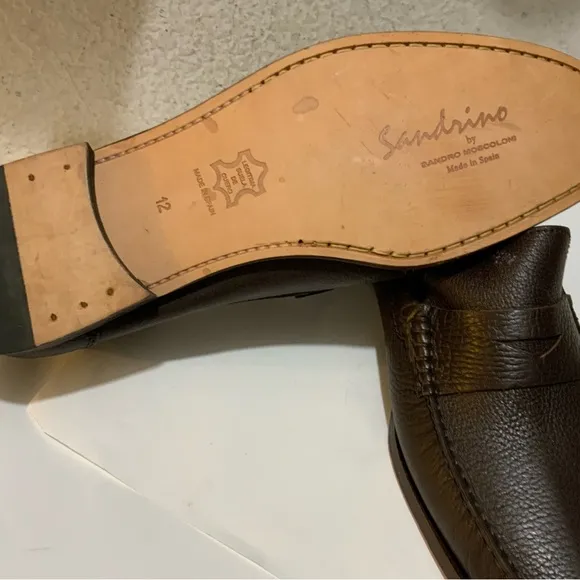 New Sandrino by Sandro Moscoloni Slip On Loafers Shoes 12 Dark Brown Pebble Calf
