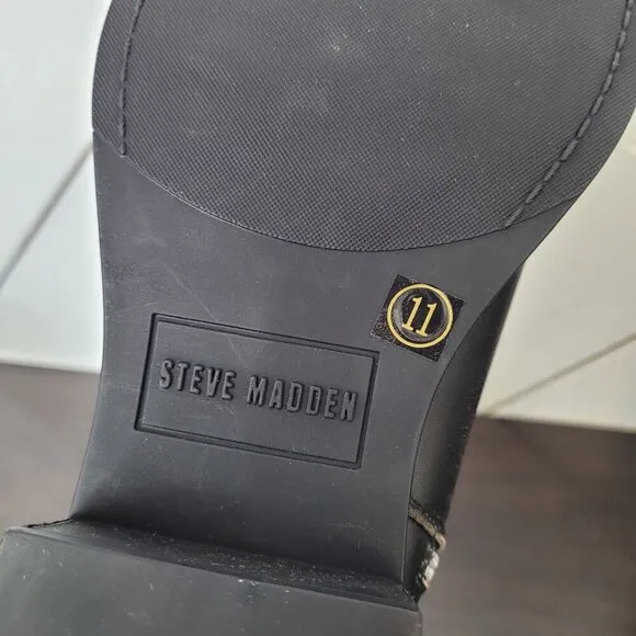 NEW Steve Madden Brixton-F Lined Black Distressed Leather Buckle Moto Boots 11