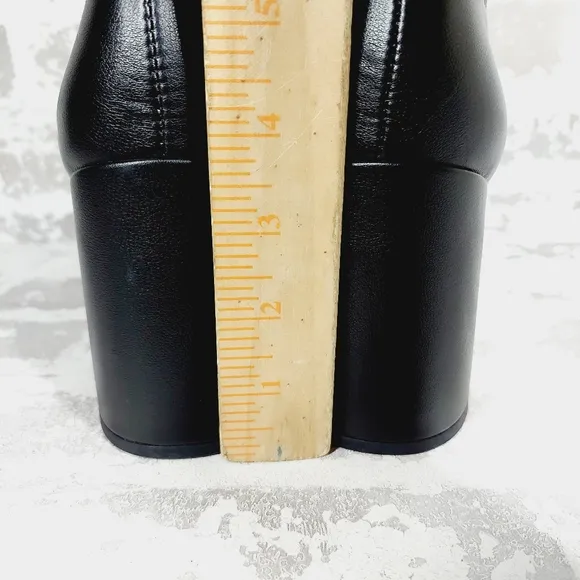 New Steve Madden Lizah Black Faux Leather Block Heel Knee High Boots O442