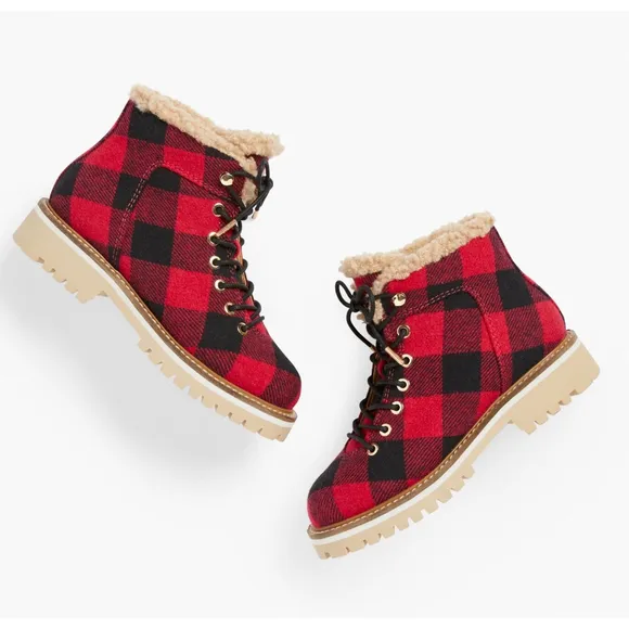 New Talbots JILLY BUFFALO PLAID LACE UP BOOTS