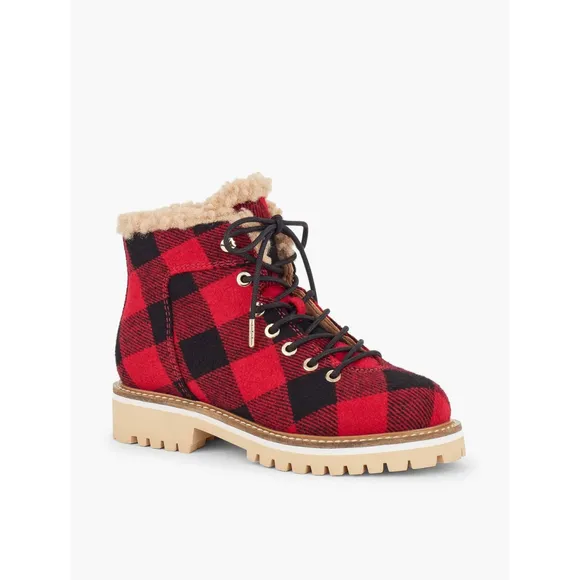 New Talbots JILLY BUFFALO PLAID LACE UP BOOTS