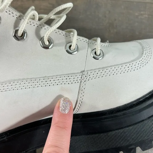 NEW Timberland White Leather Lace Up Platform Boots
