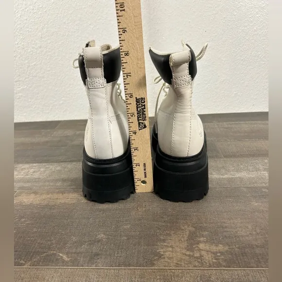 NEW Timberland White Leather Lace Up Platform Boots