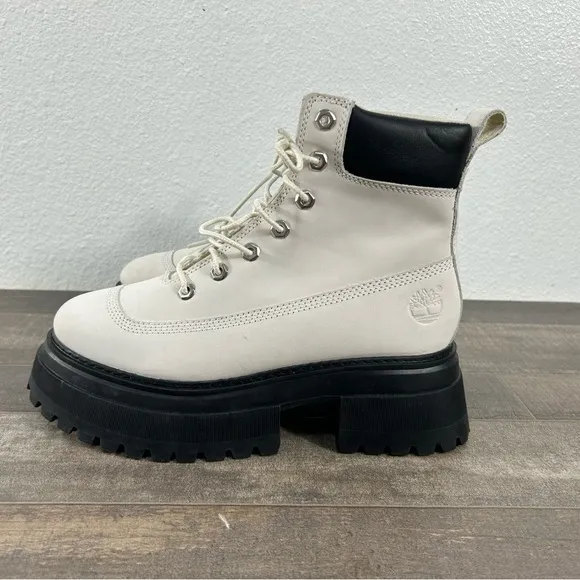NEW Timberland White Leather Lace Up Platform Boots