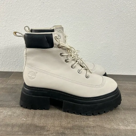 NEW Timberland White Leather Lace Up Platform Boots