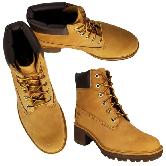 New Timberland womens kinsley 6in wheat nubuck block heel lace up boots classic