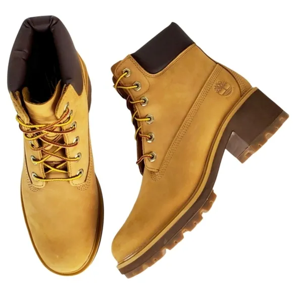 New Timberland womens kinsley 6in wheat nubuck block heel lace up boots classic