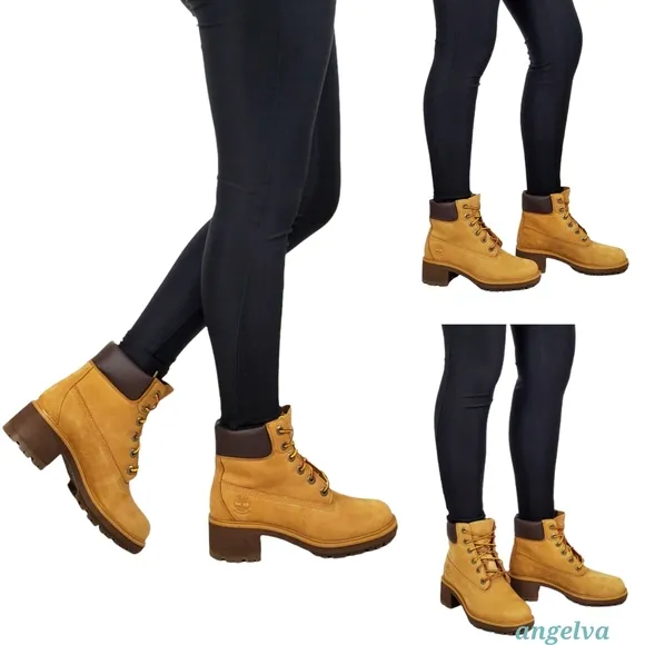 New Timberland womens kinsley 6in wheat nubuck block heel lace up boots classic