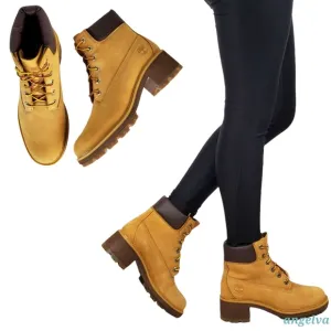 New Timberland womens kinsley 6in wheat nubuck block heel lace up boots classic