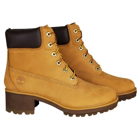 New Timberland womens kinsley 6in wheat nubuck block heel lace up boots classic