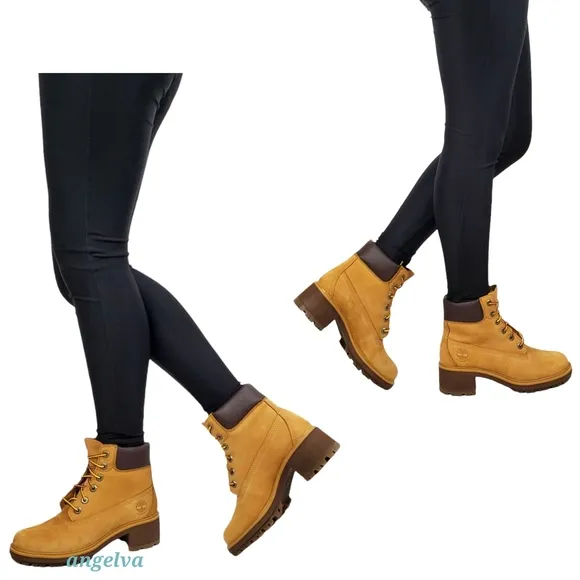 New Timberland womens kinsley 6in wheat nubuck block heel lace up boots classic